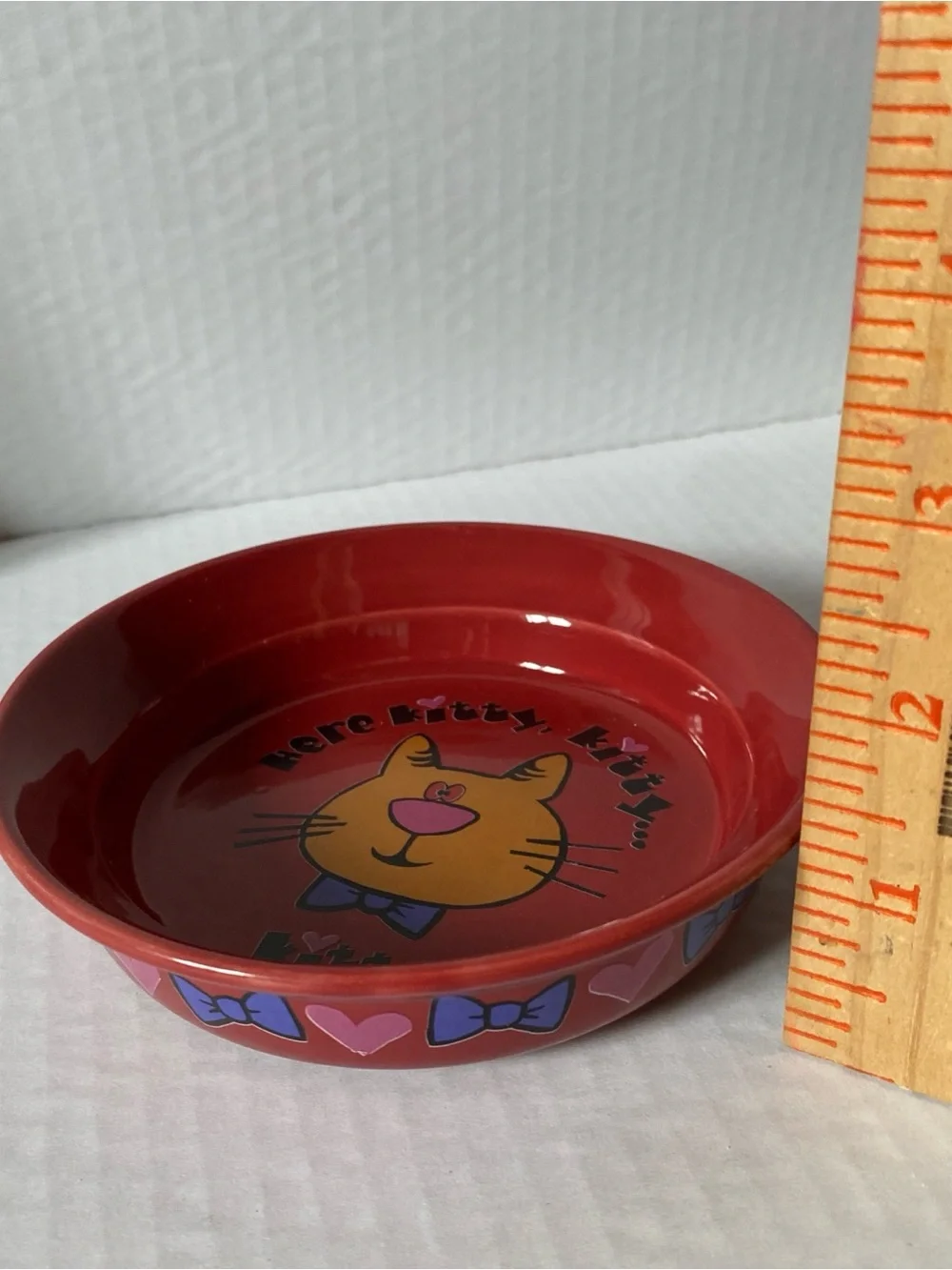 Cute whimsical Red and White Ceramic Cat Feeding Bowls with Cute Kitty Prints